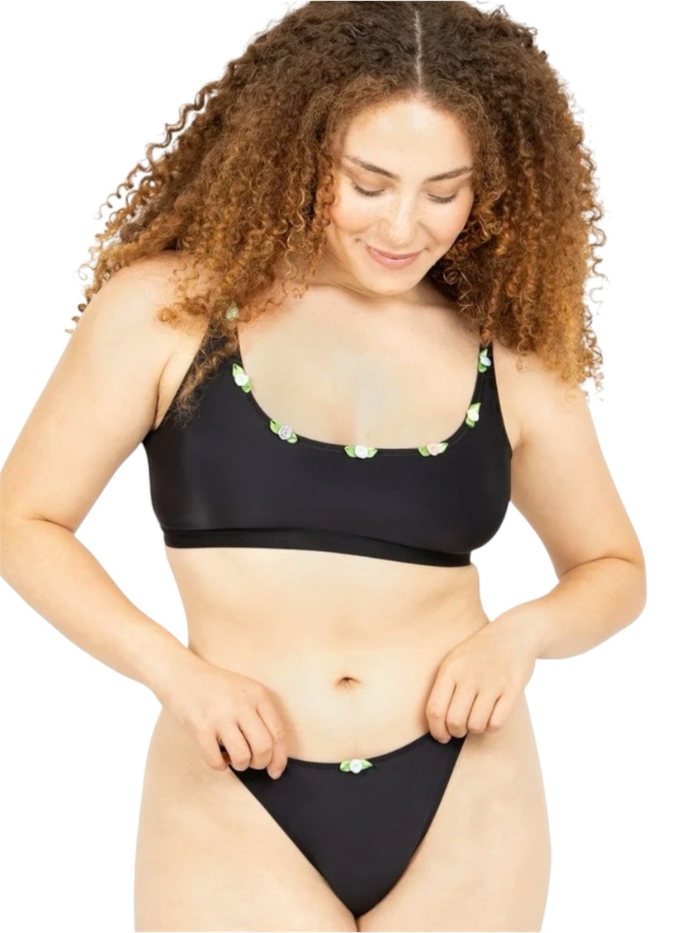 Parade Mesh Scoop Bralette and String Cheeky Set with rosettes